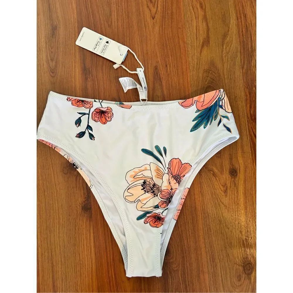 NWT cupshe floral white peach swimwear bottom. High waisted. s